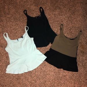 Lot of 3 Express Peplum Top Blue Olive Green Black